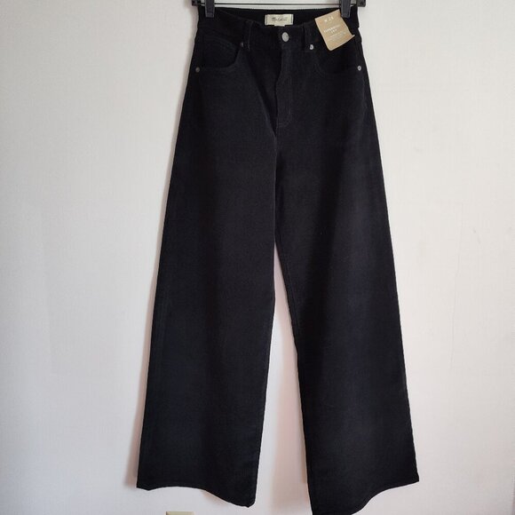 Ladies SZ 24 Madewell Black Super-Wide Corduroy Pant - Picture 1 of 6